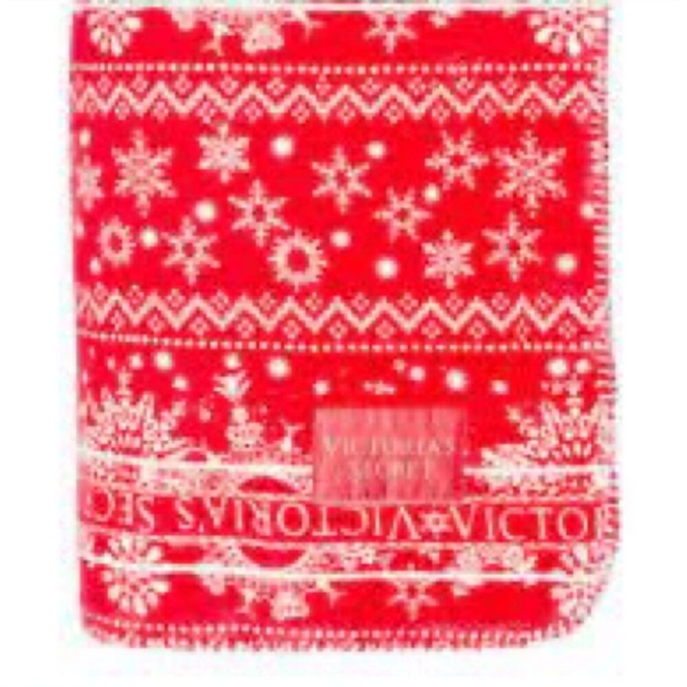 NEW Victoria's Secret PINK 2022 Red Fleece Sherpa Blanket Throw Snowflake